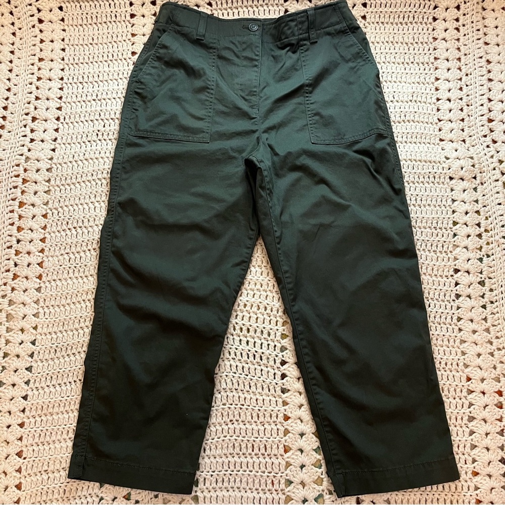 Talbots High Waist Patch Pocket Crop Pants Olive Green Size 10 Petite